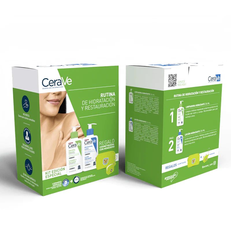 Cerave Kit Locion hidratante 8oz + Limpiadora hidratante 8oz + regalos